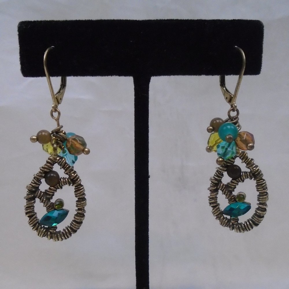 BOHM MULTICOLOR WIRE WRAP TEARDROP DANGLE DROP STATEMENT EARRINGS